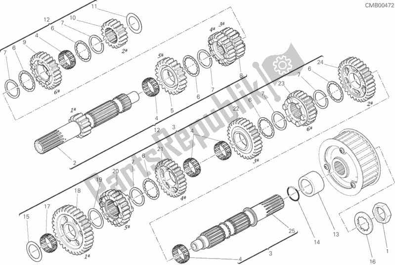 All parts for the Gear Box of the Ducati Diavel Xdiavel Brasil 1260 2018